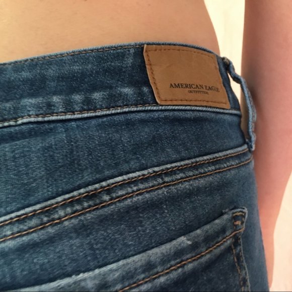 American Eagle Distressed Low Waisted Size 2 Jeggings Skinny Jeans Medium Wash - Picture 10 of 14